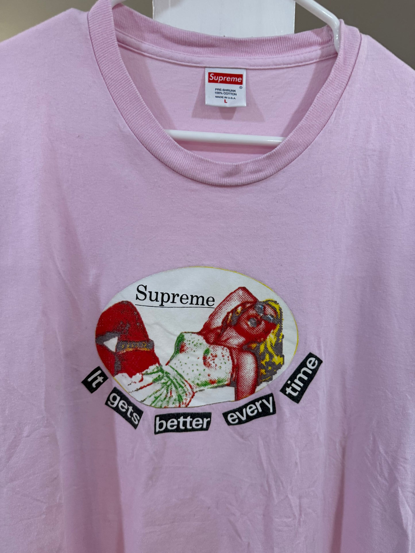 Supreme It Gets Better Every Time Pink T-Shirt (Size Large Worn)