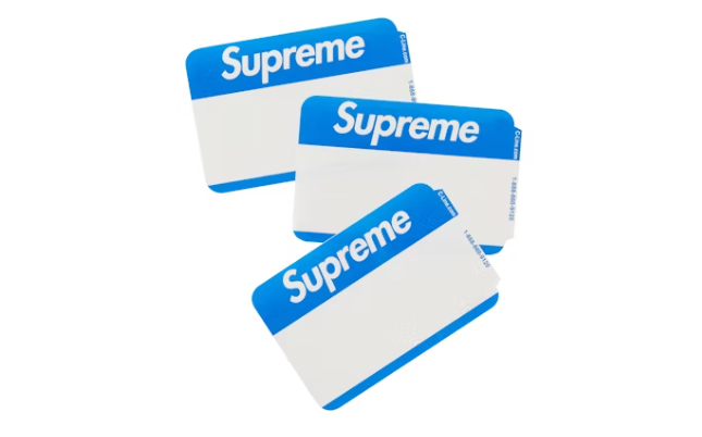 Supreme Blue Name Tag Stickers (1 sticker per order)