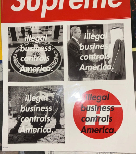 Supreme Illegal Business Controls America Sticker Sheet