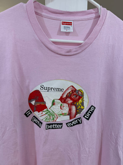 Supreme It Gets Better Every Time Pink T-Shirt (Size Large Worn)
