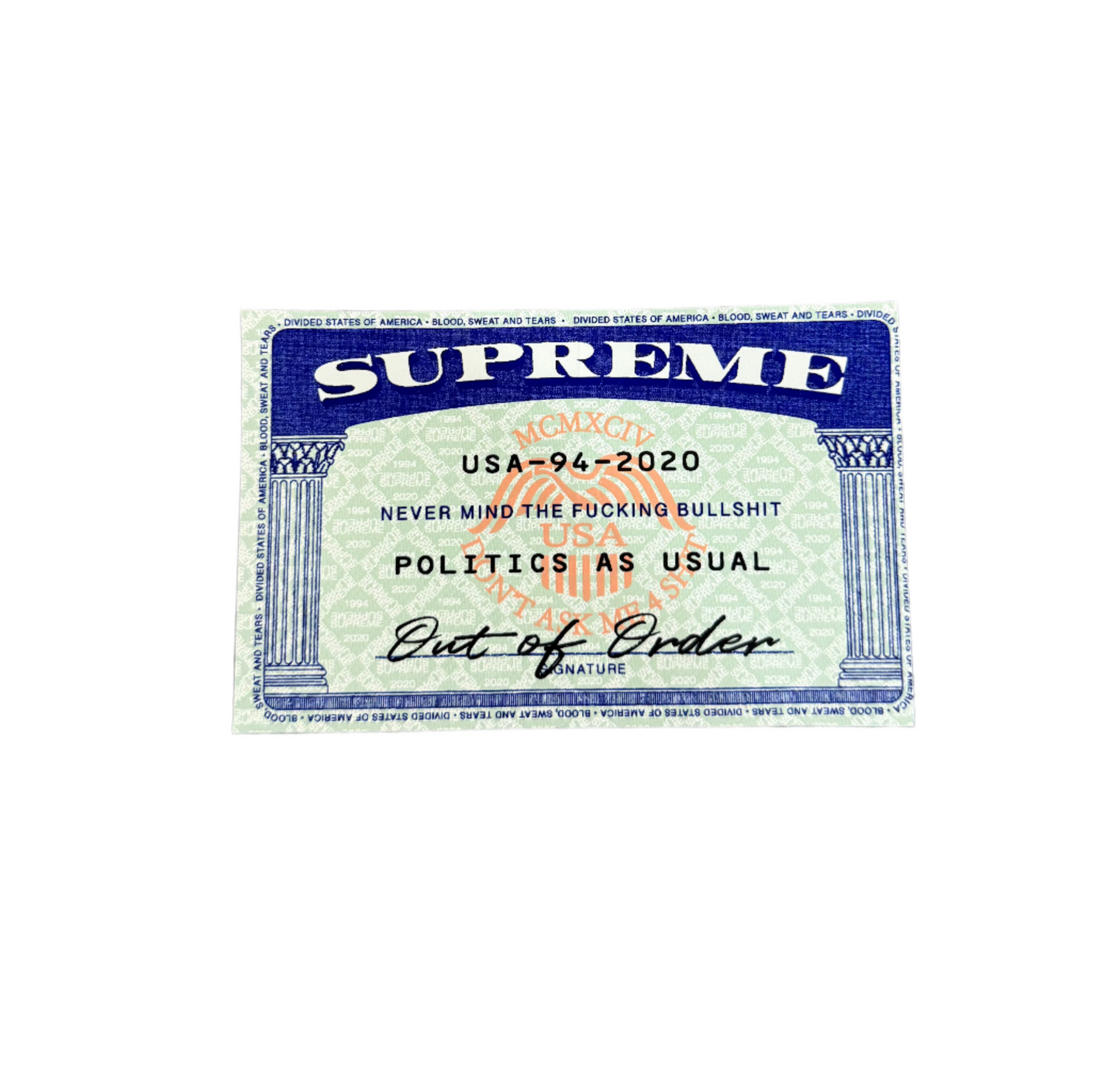 Supreme Social Security Card SSN Sticker SS20