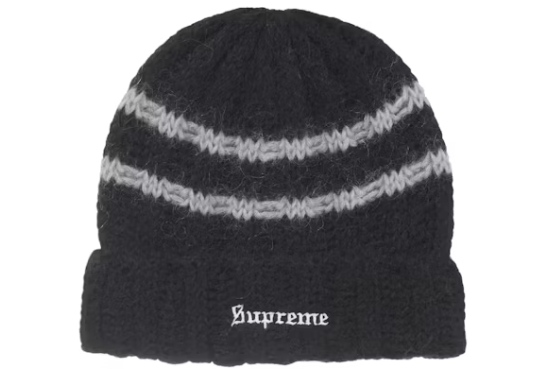 Supreme Brushed Stripe Beanie Black Used